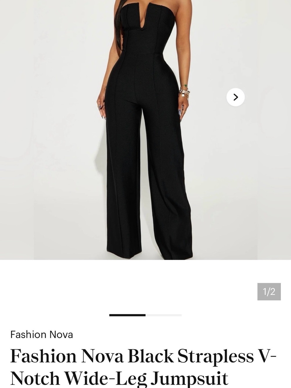 Fashion Nova Black Strapless V-Notch Wide Leg Jumpsuit